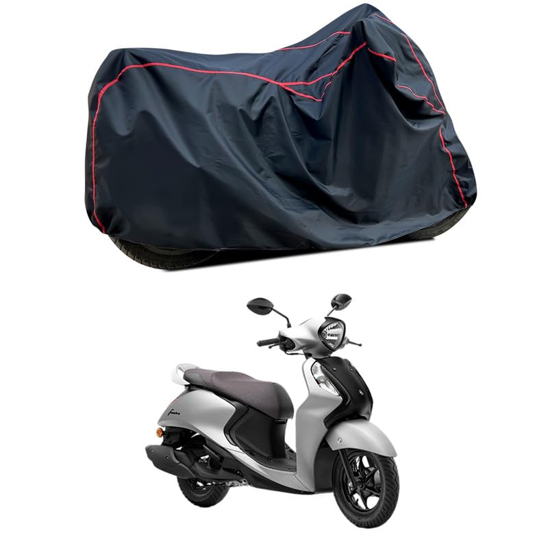Image of Waterproof Scooter Cover Compatible with Yamaha Fascino 125 Fi Hybrid Fabric UV Protection (Black)
