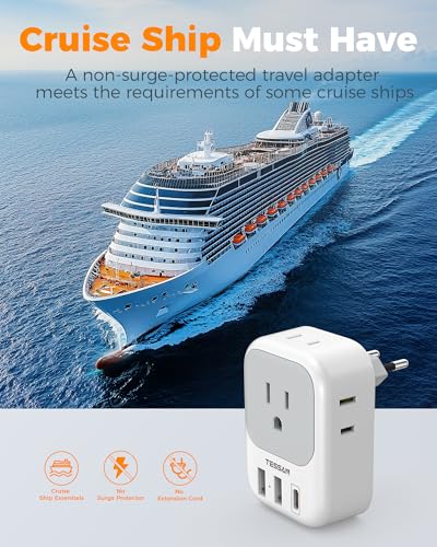 Image of TESSAN Universal Travel Adapter for 150+ Countries International Travel Adapter All in One with 4 AC Outlets 2 USB-A & 1 USB-C Ports 15W GaN Fast Charging Worldwide Plug Adapter (2 Pack)