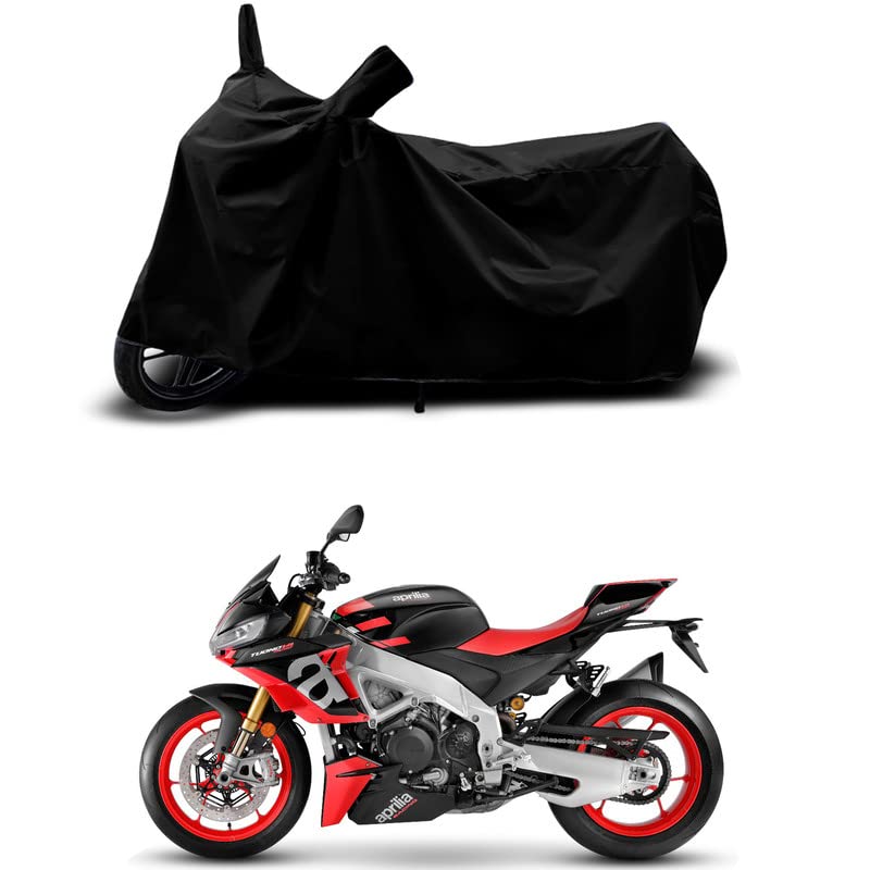 Image of 100% Scratchproof /UV-Rays /Heat Protection /Birds Dropping /Water Resistant /Dust Proof /Waterproof /Bike Scooty Two Wheeler Body Cover Compatible for Aprilia Tuono V4 Factory All Varient[Black]