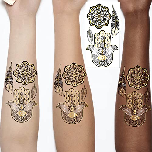 Glaryyears Metallic Gold Temporary Tattoo, 18-Pack Long-lasting Fake Tattoos, Small Size Variety Pack Realistic Tattoos - Image 2