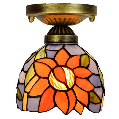 IDHBGJD Lámpara de Techo Estilo Tiffany, lámpara pequeña de vidrieras, lámpara Vintage de Girasol púrpura de 6 Pulgadas para Sala de Estar, Comedor, Dormitorio, Pasillo