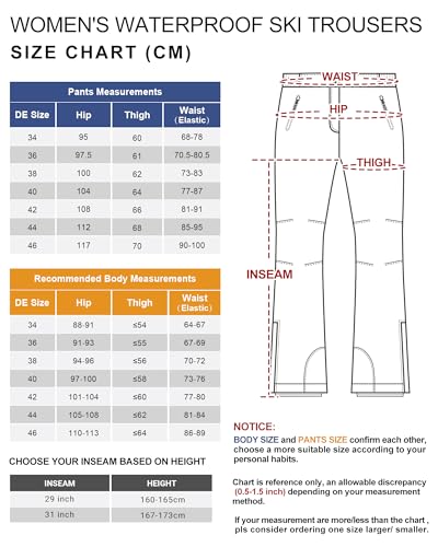 33,000ft Damen Skihose Outdoorhose Wasserdicht Winddichte Softshellhose Warme Gefütterte Trekkinghose Atmungsaktive Schnelltrocknende Thermohose Wanderhose Winter, Schwarz 40W*29L
