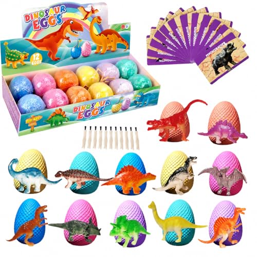 dellyy 12 Stück Dinosaurier Spielzeug Dino Eier zum Ausgraben Dino Ausgrabungsset für Kinder Archäologisches Spielzeug für Jungen und Mädchen