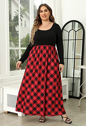 Image of Nemidor Women Plus Size Casual Maxi Dress Long Fall Pockets | Size 14-26 plus, elastic waist, long sleeve, round neck, loose, boho, curvy, winter, wedding, daily, vacation, work, holiday