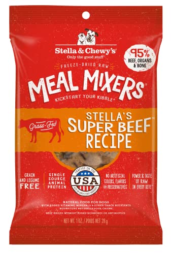 Stella & Chewys Freeze-Dried Raw Beef Meal Mixers- Dog Food Topper and Mixer - Made with 95% Grass-Fed Beef Organs & Bone - Perfect for Picky Eaters - Grain-Free - 1 oz