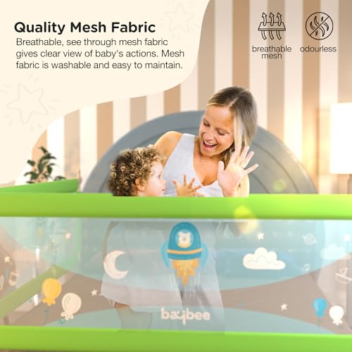 Image of BAYBEE Baby Bed Rails Guard (150x63 cm), Bed Rail for Baby Kids Safety, Portable Bed Rail Falling Protector Fence with Adjustable Height, Foldable Bed Rails for Newborn, Pack of 2, (Green)