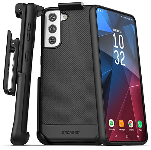Encased Designed for Samsung Galaxy S21 Belt Clip Case (Thin Armor) Slim Grip Phone Cover with Holster - Black