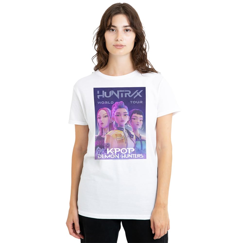 K-Pop Demon Hunters - Huntrix Huntr/X World Tour Billboard Ladies T Shirt, White, Medium