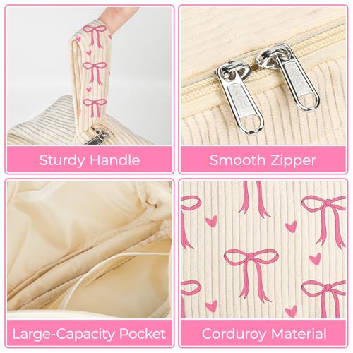 Image of WOBAGMEN Cute Pencil Case,Large Corduroy Zippered Pencil Case Pouch, aesthetic Pencil Bag with Compartments, Pencil Pouch School Supplies (pink bow)