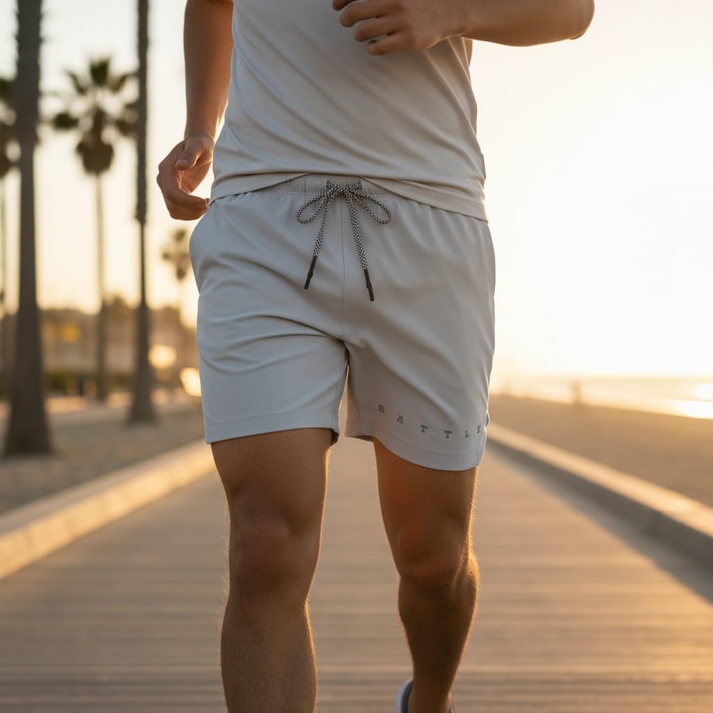 Battle Sports Fly 2.0 Men's Athletic Shorts - Lightweight 7” Inseam Sweat Wicking Drawstring Shorts with Built-in Cell Pocket