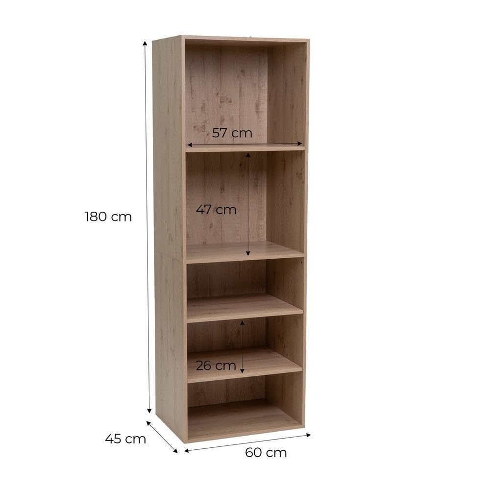 LOLAhome Armario Modular Natural de Madera con 5 estantes 60x45x180 cm