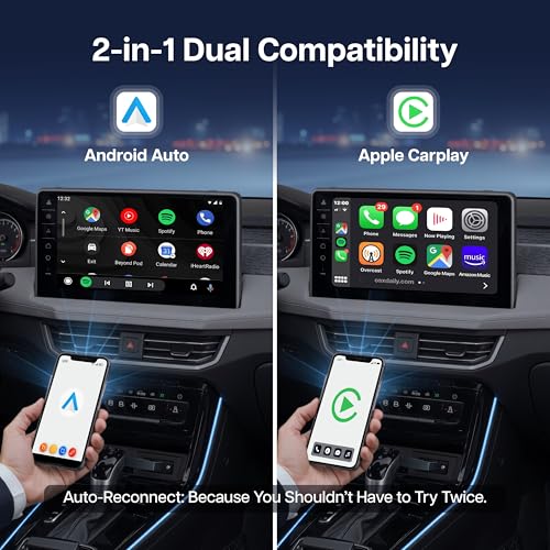 Image of Geonix DashPlay 2-in-1 Wireless Car Receiver for Android Auto & Apple CarPlay, Converts Wired to Wireless, Bluetooth Plug & Play Receiver - Compatible with OEM Factory-Fitted Wired Systems (Black)