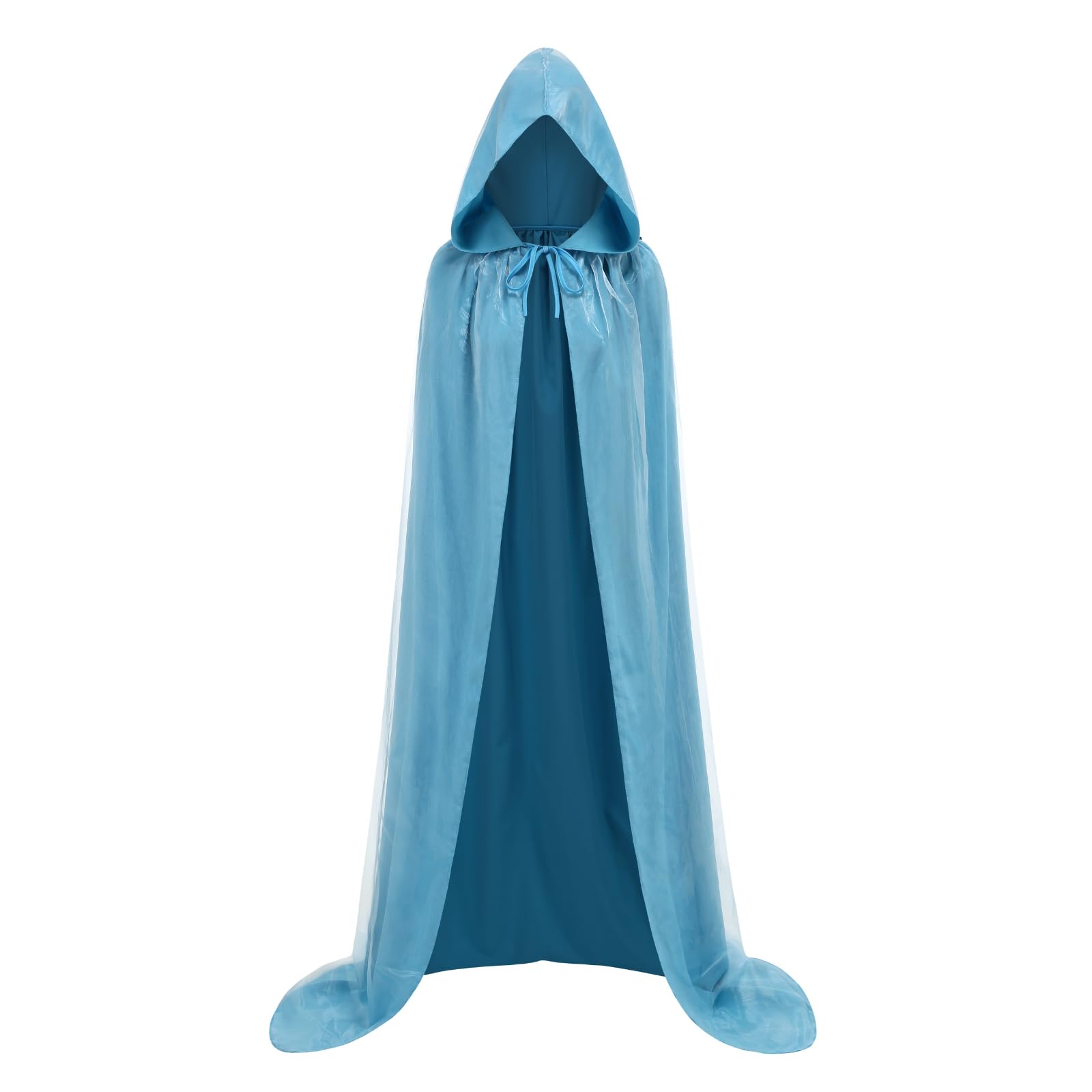 DELIVESS Shiny Hooded Cape Women Gradient Cloak Halloween Christmas Party Medieval Witch Vampire Costume (Double-Color Blue, 120CM) โ image 1