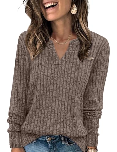 SAMPEEL Womens Tops Long Sleeve V Neck Pullover Fall Sweater Loose Fit Tunic Shirts Fashion Outfits 2025