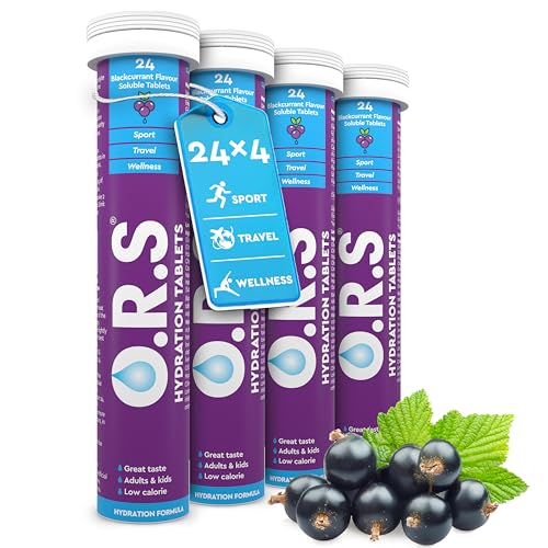 O.R.S Hydration Tablet with Electrolytes for Rehydration Wellness Travel Sports & Recovery | Vegan Gluten-Free & Low-Calorie Electrolyte Tablets with Natural Blackcurrant Flavour 96 Tablets