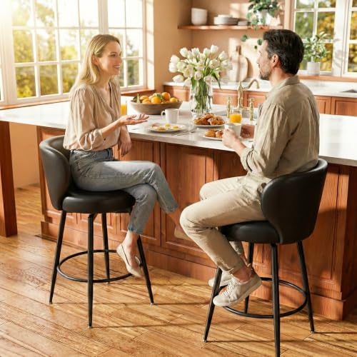 Image of 26 inch Black Bar Stools Set of 2, Swivel Kitchen Island Chairs