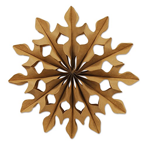 Beistle 2 Piece Three Dimensional Brown Kraft Paper Snowflake Decorations, Winter Rustic Wedding Party Supplies, 12" #TOP15