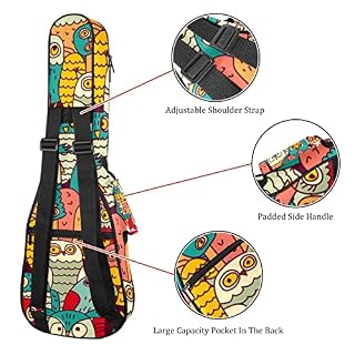 Housse pour ukulélé vintage avec motif tête de chouettes et oiseaux – Rembourrage en éponge de 10 mm d’épaisseur – 53,3… - Les Beatles, Paul McCartney, John Lennon, RIngo Starr, George Harrison Housse pour ukulélé vintage avec motif tête de chouettes et oiseaux - Rembourrage en éponge de 10 mm d'épaisseur - 53,3… – Image 3