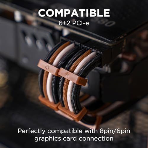 Image of AsiaHorse Upgraded 16AWG PSU Cable Extension Sleeved Custom Mod GPU PC Power Supply Soft Braided Cables (Black-Brown) with Two Color Comb Kit 24P /8P to 6+2P /8P to 4+4P 30CM