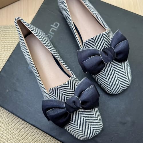 Image of WENJIAZHIZHI Square Toe Bow Ballet Slip-On | Classic Suede Finish,Chic Bow Detail,Effortless Everyday Style,Wedding Party Office,Plus Size Available