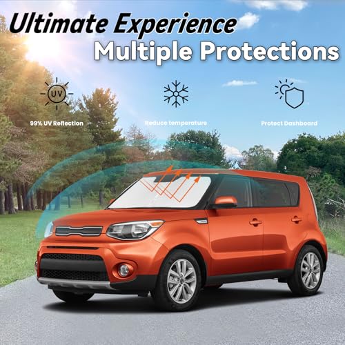 Image of Windshield Sun Shade for KIA Soul 2020-2022 2023 2024 2025 2026 | Car Front Window SunShades Shield Cover Sun Visor Protector with 240T Block UV Rays Accessories