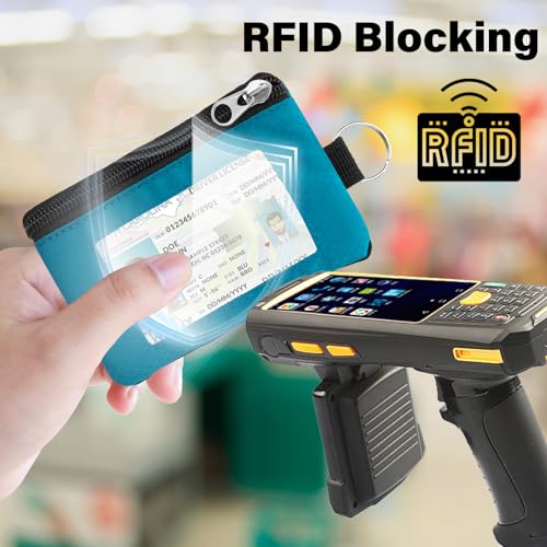 Image of Minimalist RFID Wallet with Lanyard, Multi-Functional ID Case with 2 Zipper Pockets and Key Chain for Men and Women, Tactical Badge Pouch Cards Holder, Coin Purse for Travel Sports - Blue