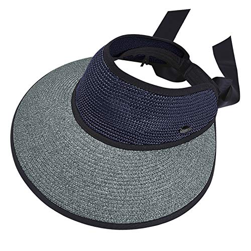 Sun Visor Hats For Women Wide Brim Straw Roll Up Ponytail Summer Beach Hat Upf 50+ Sun Protective Golf Hunting Baseball Cap Fishing Hiking Travel Sun Hat Packable Bow Fisherman Headwear For Girl Navy #TOP3