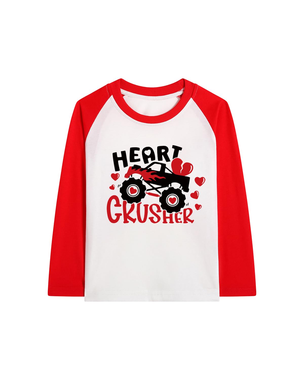 Toddler Girls Boys Valentines T-Shirt Love Heart Dinosaur Tractor Raglan Long Sleeve Tees for Kids 2 to 7 Years
