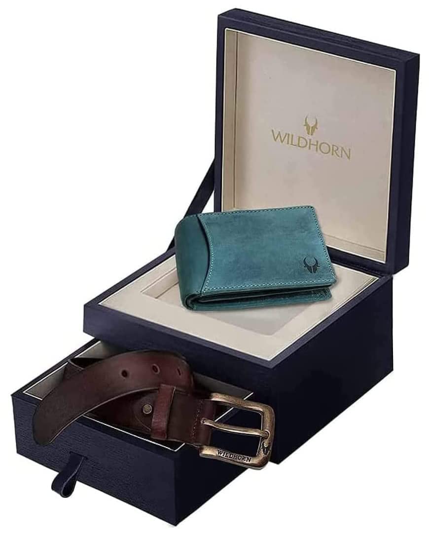 WildHorn Blue Leather Men's Wallet & Belt Combo Set (WH1173) 1