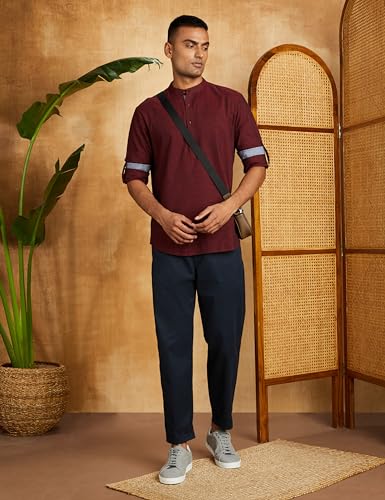 Image of Amazon Brand - Symbol Men's Solid Cotton Slub Short Kurta (Regular Fit)