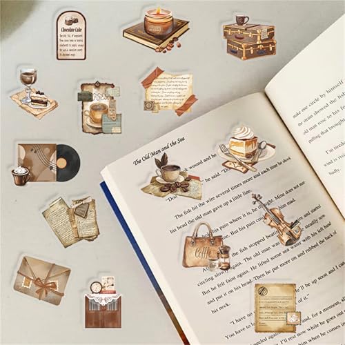 Image of 50 PCS Retro Coffee Shop Stickers for Scrapbooking Journaling Junk Journal Scrapbook Supplies - Waterproof Transparent PET Aesthetic Decals for Resin Crafts Decorative Art Crafts (Retro)