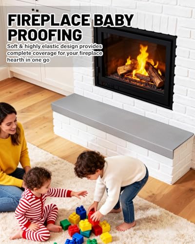 Image of Fireplace Baby Proofing, Soft Seat Edge Cushion with Adhesive Backing, 78'' Foam Hearth Pad for Stone Brick Fire Place Bumper Protector for Toddlers Babies Child, Gray