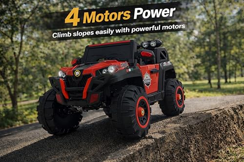 Image of Driving EV Cars for 1, 2, 3, 4, 5, 6 Years | Remote + Steering + Mobile App Control | Kids Jeeps (Jumbo Size KAB2188 [1-8 Year Kids], Bright Red)