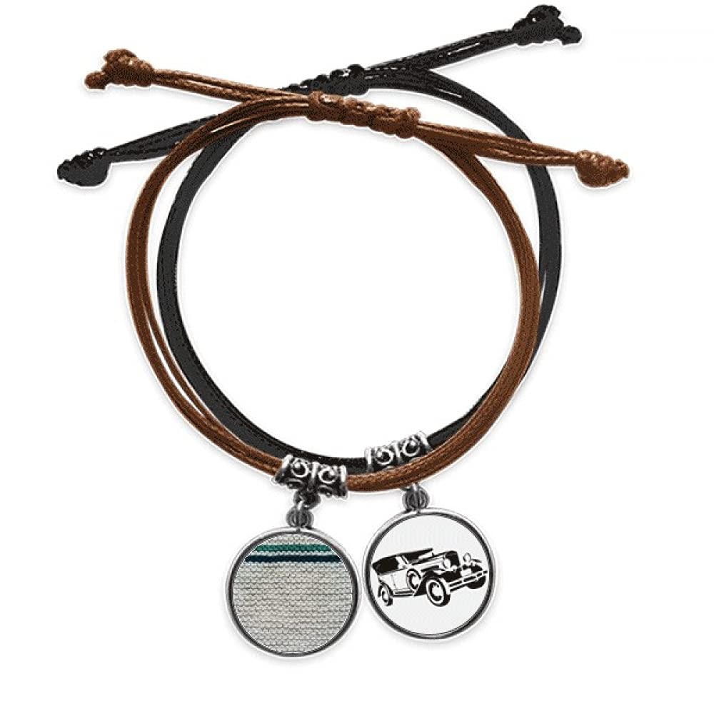 Bracelet tricot de lin gris homme : chaîne de main en cuir et corde