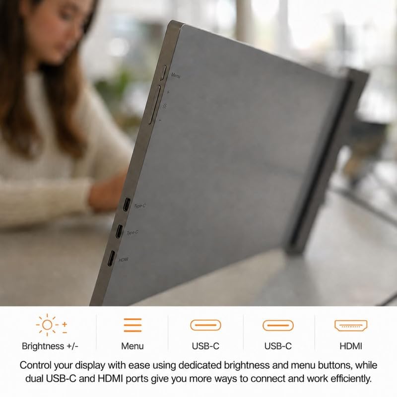 Image of Riitek 14 inch Full HD IPS 1080P Portable Monitor Screen Extender with USB A, Type-C, HDMI Cable, Carry Bag for 14 inch-17 inch Laptop, Mac, Switch, Xbox One, PS5 (Screen Size - 14 Inch, Grey)