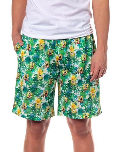 Spongebob Squarepants Pajamas Men's Tropical Plants Sleep Lounge PJ Shorts