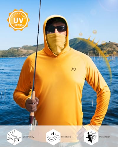 Image of isnowood Sun Shirt UPF 50+ Men's Fishing Long Sleeve UV Protection Hoodie Hiking Rash Guard Swimming Running