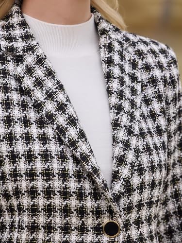 Women's Tweed Tartan Blazer Open Front Fall Winter Business Casual Plaid Jacket4