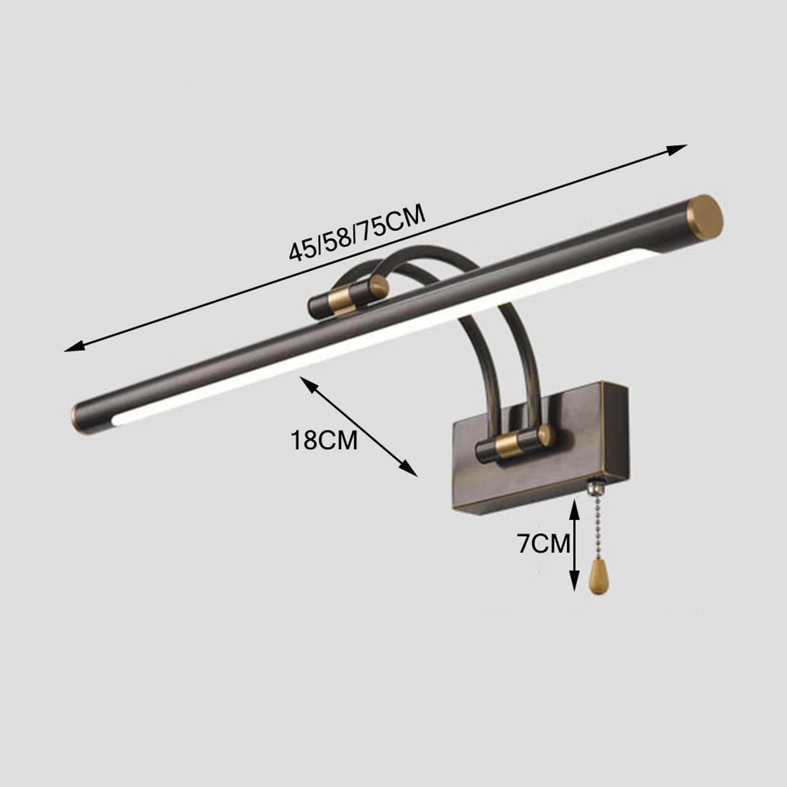 luce bagno occupato Lampada da specchio da bagno faro a specchio a LED in acrilico rame con interruttore a tirante villa domestica semplice e creativa(Color:Neutral Light,Size:45cm)