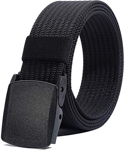 Men's Nylon Belt, Military Tactical Belts Breathable Webbing Canvas Belt with Plastic Buckle for Sports Outdoor Work (Black)