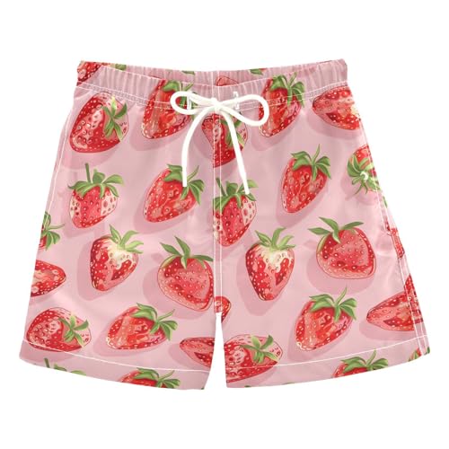 ALAZA Strawberry 3D Boys Quick Dry Beach Board Shorts Kids Swim Trunks Bathing Suit Swimsuit M