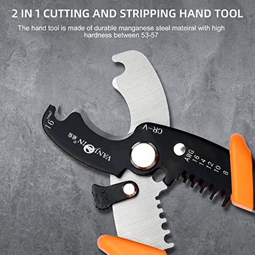 Vanjoin 7 Inch Wire Stripper Cutter, Professional Stripping Tool With Safety Lock For Home And Industrial, Wire Stripping For Awg 8-16 & Cutting Cable And Most Metal Wires #TOP7