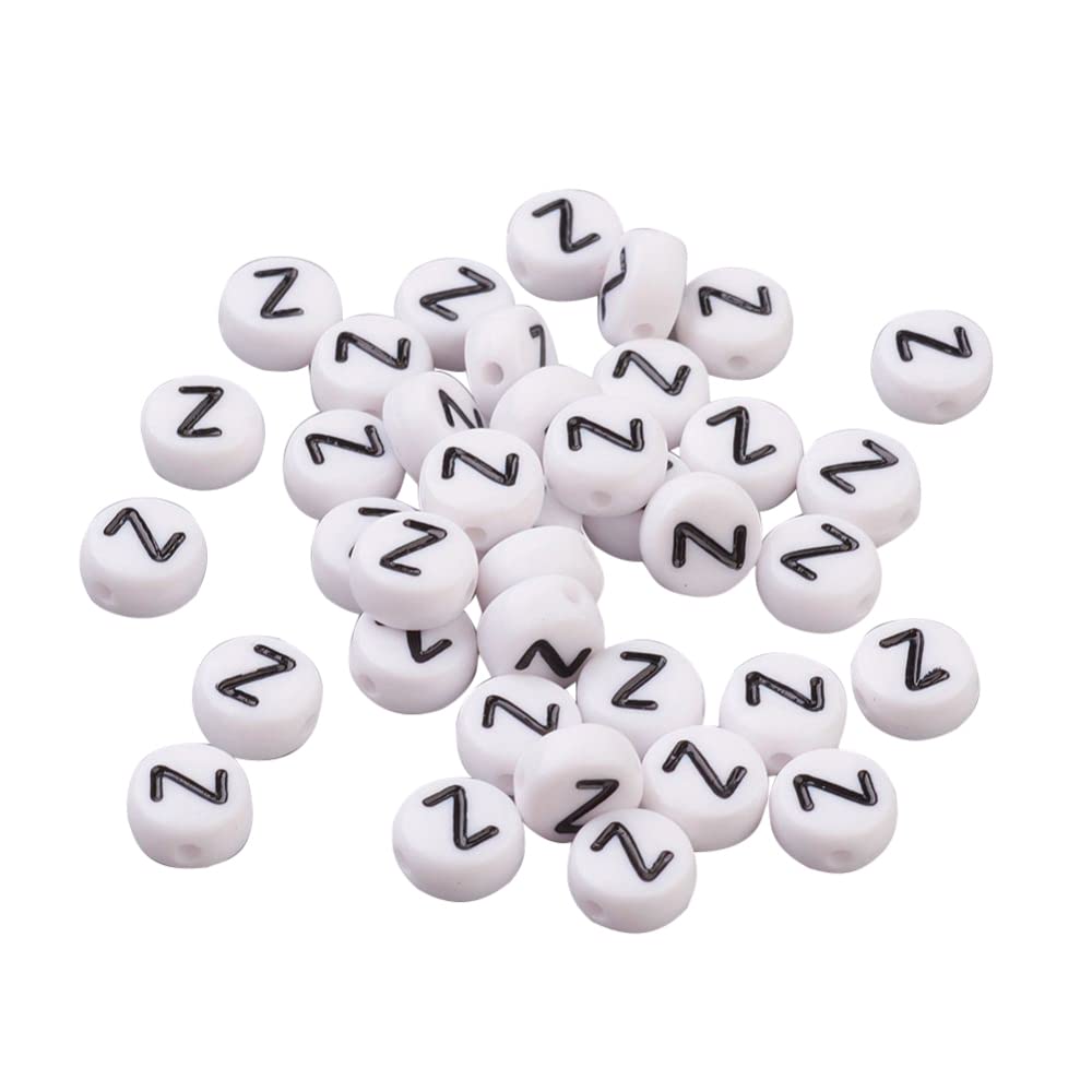 Bestewelry 100pcs Acrylic Alphabet Beads Initial Letter Z Loose Beads 7mm White Flat Round Letter Spacer Beads for Name Bracelet Jewelry Making