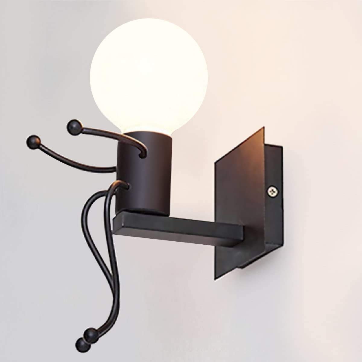 KAWELL Créatif Rétro Applique Murale Intérieur Vintage Lampe Murale Industriel Lampe de Mur Fer à Repasser Art Déco E27 Base pour Bar, Chambre à Coucher, Cuisine, Restaurant, Café, Couloir,Noir