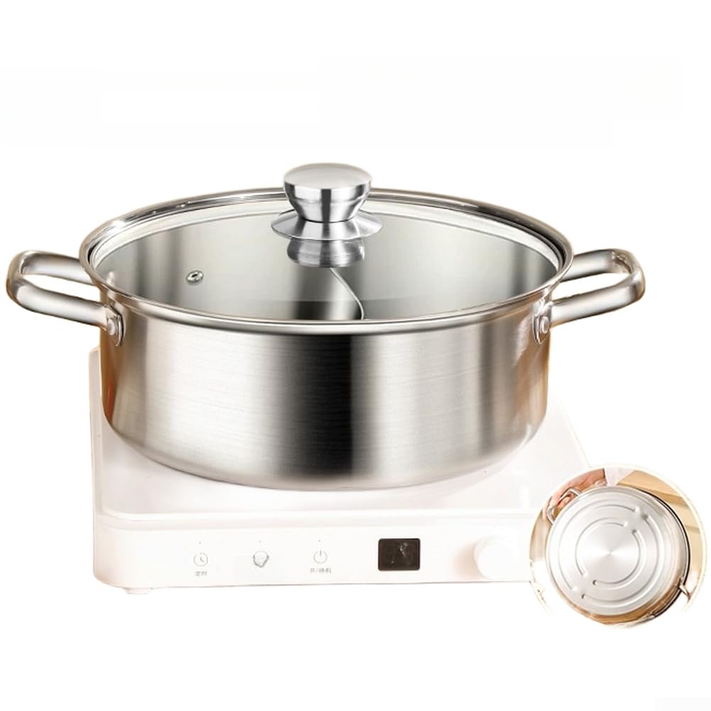 Pentola calda in acciaio inox con divisore fisso per due sapori pentole calde cene adatta per uso interno in cucina residenziale (28 cm Doppeltopf Yin-Yang Trennwand Hot Pot)