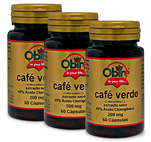 Obire | Café Verde 200 mg | 60 Cápsulas | Pack 3 Unidades | Extracto Seco | 45% Ácido Clorogénico | Ideal en Dietas de Adelgazamiento | Ayuda a Aumentar el Efecto Saciante