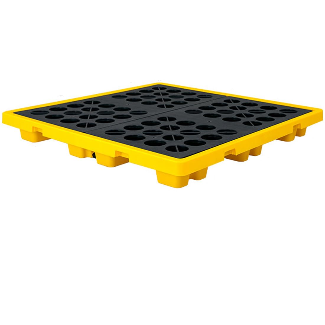 QUSYZD Modular Spill Containment Tray for 1/2/4 Drums - Durable Polyethylene Spill Platform with Grating, Leak-Proof Oil & Chemical Drum Pallet, 130x130x15cm,