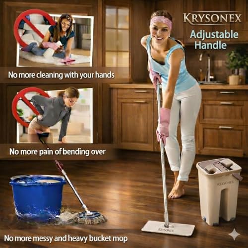 Image of Flat Mop with Bucket for Home Floor Cleaning | Wash & Dry System | Easy Water Control | Home Kitchen Bathroom Cleaning Tool (Pack of 1)