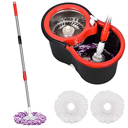 Spin Mop with Bucket, 360 Spin Mop Bucket System with 3 Mop Heads, Stainless Steel Floor Cleaning Set for Floor Cleaning Spin Mop with Bucket, 360 Spin Mop Bucket System with 3 Mop Heads, Stainless Steel Floor Cleaning Set for Floor Cleaning