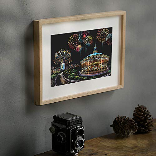 Scratch Painting Kits, Craft Art Set for Adults & Kids, Rainbow Sketch Painting Paper, Scratchboard, 16\'\' x 11.2\'\' - 5 Pack with 9 Tools(Amusement Park / Castle / Las Vegas / Sydney / Hot Air Balloon)